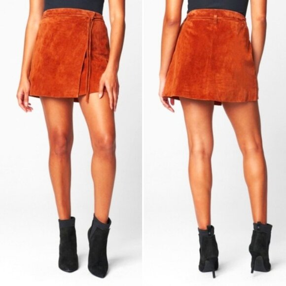 NWT BLANK NYC Mud Pie Suede Leather Wrap Mini Skirt Hot Toffee 26\SM
